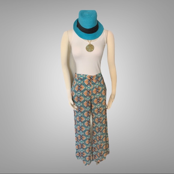 I.N. San Francisco Multi-colored Palazzo Pants Size L with Pockets - Picture 1 of 6